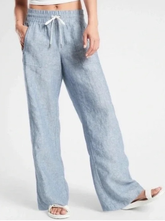 Athleta Pants - Athleta Cabo Linen Wide Leg Pant Chambray Blue Athleisure Casual Women’s Size 2